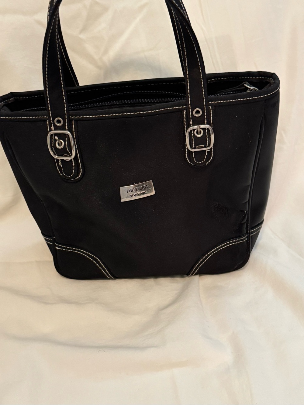 The Bridge Black Tote with Contrast Stitching